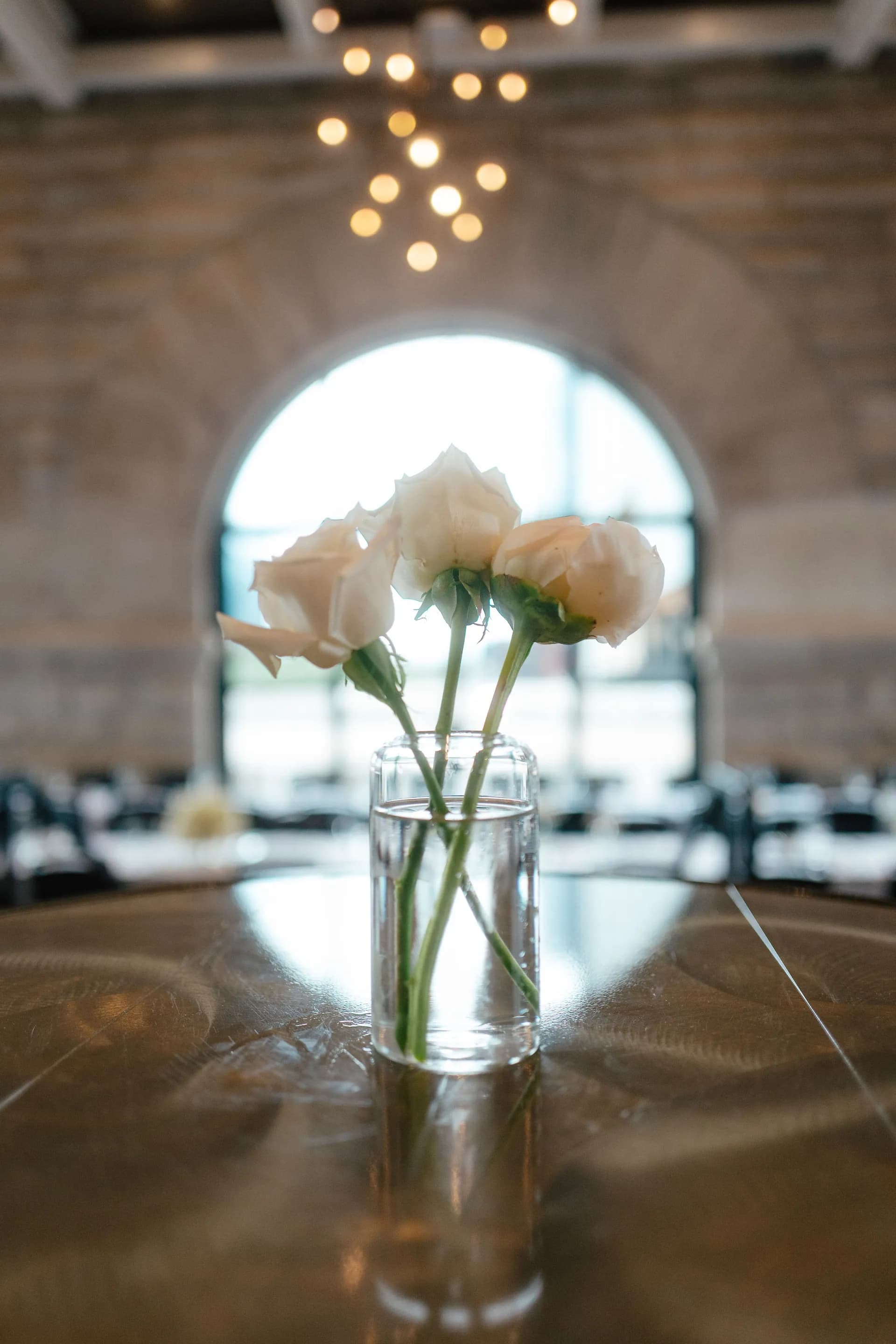 Elegant wedding venue detail with roses